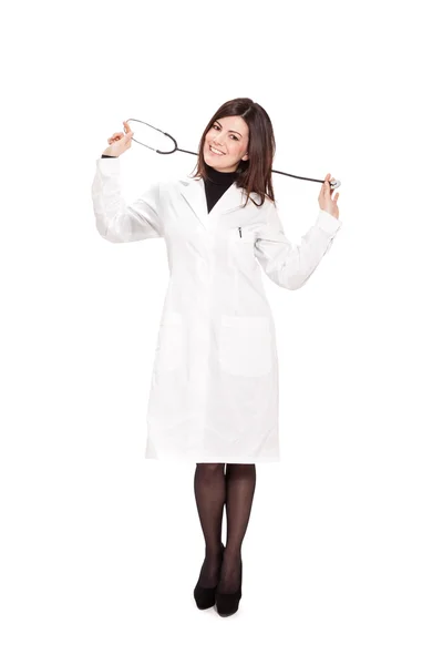 Brunette Docteur avec babillard — Photo