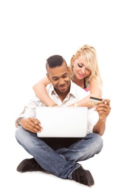 Couple is doing online shopping - Isolated clipart