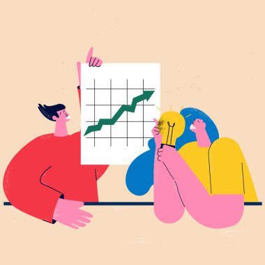 İş büyümesi kavramı, ilerlemeyi gösteren ok, iş izleme ve değerlendirme, analiz, grafik artışı, grafik artışı, iş yerindeki iş adamları düz vektör illüstrasyonunda artış