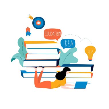 Eğitim, online eğitim kursları, uzaktan eğitim düz vektör çizim. Internet eğitim, online kitap, öğreticiler, e-eğitim, online eğitim tasarımı için mobil ve web grafikleri