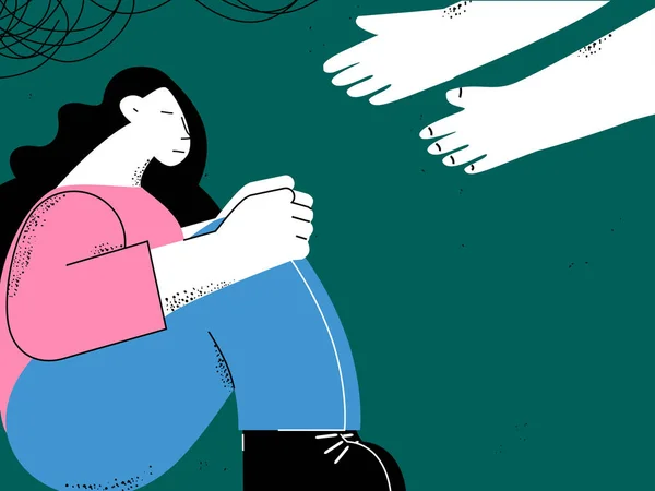 Depresyon, anksiyete sorunları, stres, bunama konsepti düz vektör çizimi. Üzgün, mutsuz ve yorgun kadın düşünüyor, stresli ve hayal kırıklığına uğramış hissediyor.