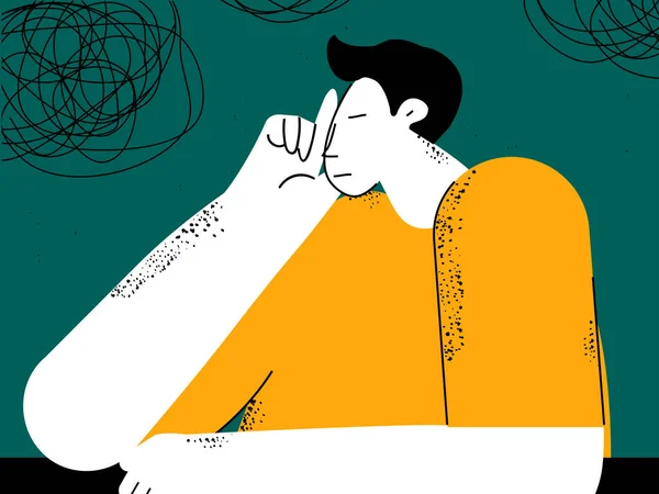Depresyon Anksiyete Sorunları Stres Bunama Konsepti Düz Vektör Çizimi Üzgün — Stok Vektör