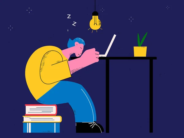 Burnout Trabajo Mujer Dormida Estudiante Agotado Freelancer Cansado Trabajo Negocios — Archivo Imágenes Vectoriales