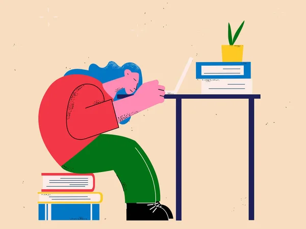 Burnout Trabalho Mulher Dormindo Estudante Exausto Freelancer Cansado Trabalho Negócios — Vetor de Stock