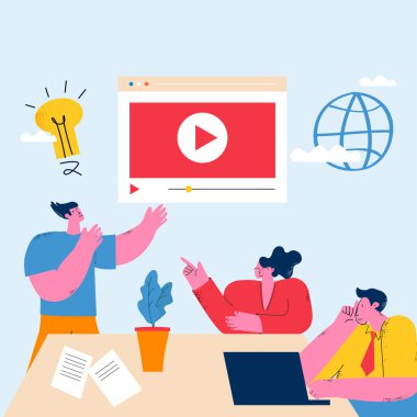 Profesyonel eğitim, eğitim, video dersleri, çevrimiçi iş kursları, sunum, Webinar vektör illüstrasyonu. Mobil ve web grafikleri için uzmanlık, beceri geliştirme tasarımı