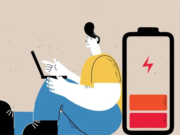 Depresyon, anksiyete sorunları, tükenme, stres konsepti düz vektör çizimi. Üzgün, mutsuz, yorgun ve yorgun düşünen, stresli ve hayal kırıklığına uğramış bir adam.