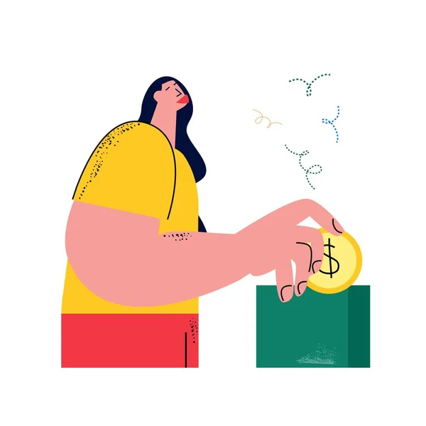 Ilustração Vetorial Uma Mulher Coletando Dinheiro Para Caridade — Vetor de Stock