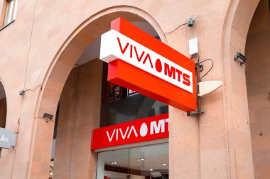 25 May 2021, Yerevan, Armenia: Viva mts logotype on a signboard at the entrance to the shop clipart