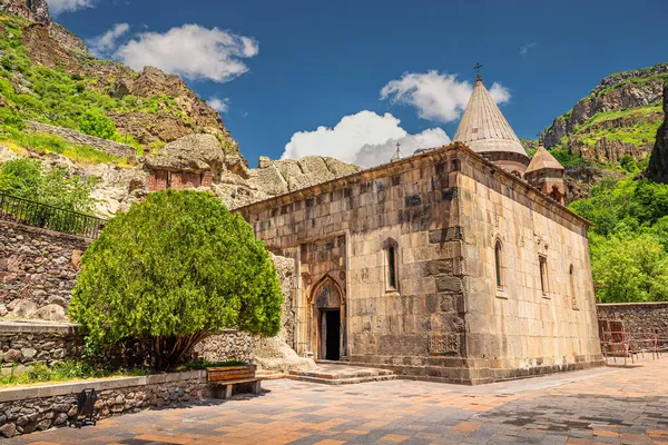 Facade Geghard Monastery Church Armenia Important Tourist Religious Pilgrimage Point Royalty Free Stock Photos