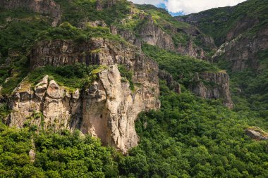 Yoğun bir ormanda, aşılmaz dağlarda yüksek sarp kayalıklar.