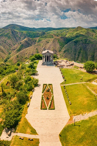 Вид Воздуха Известный Храм Гарни Армении Историческое Здание Греческом Стиле — стоковое фото