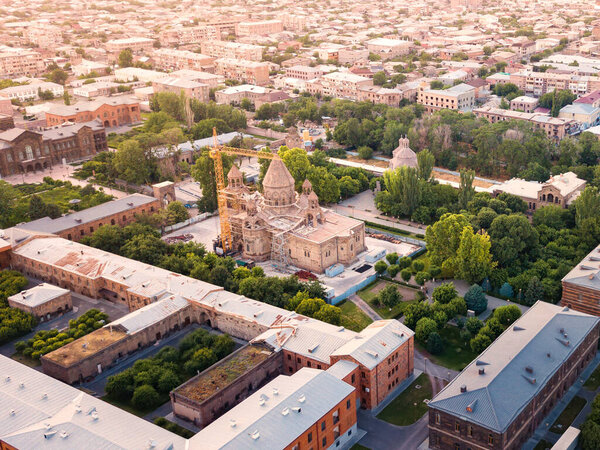 Aerial view of Restoration of the Cathedral of Mother See of Holy Etchmiadzin in Armenia