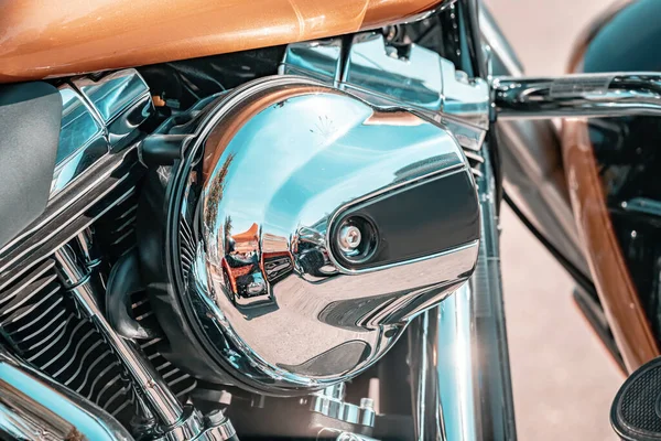 Chrome Engine Part Modern Powerful Motorcycle — Stock Photo, Image