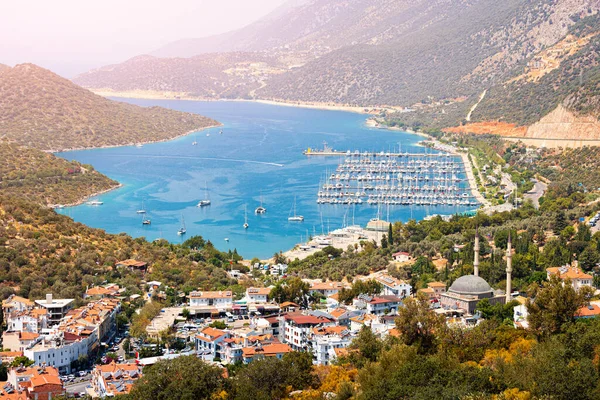 Vista Encantadora Cidade Balnear Kas Turquia Porto Romântico Com Marina — Fotografia de Stock
