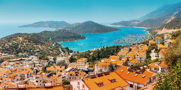 Majestic Vista Panoramica Della Città Balneare Kas Turchia Romantico Porto — Foto Stock