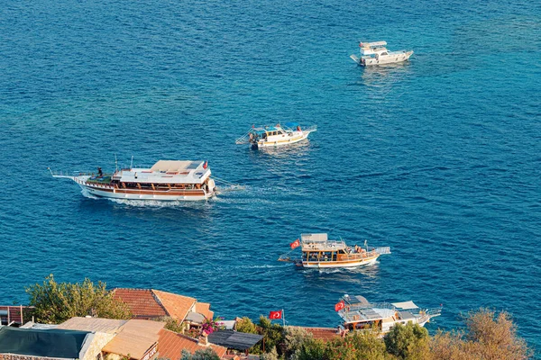 Agosto 2021 Simena Turquía Vista Aérea Barcos Excursión Barcos Antigua — Foto de Stock