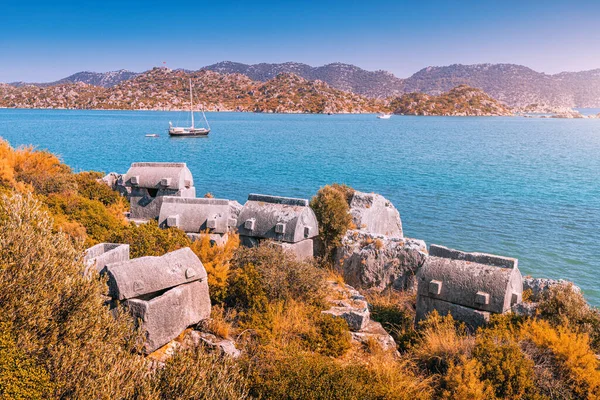 Ancient Tombs Lycian Greek Civilization Coast Mediterranean Sea Island Kekova — Stock Photo, Image