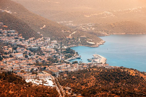 Fantastisk Avlägsen Utsikt Över Badorten Kas Turkiet Hamn Med Hamn — Stockfoto