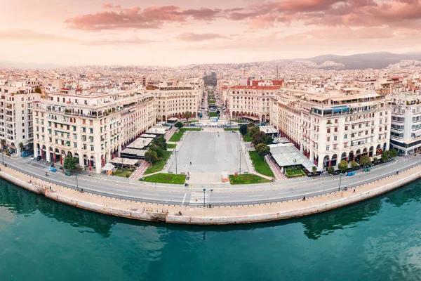 Luchtfoto Van Belangrijkste Toeristische Attractie Van Thessaloniki Aristoteles Plein Met — Stockfoto