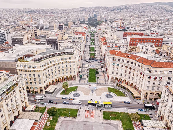 Luchtfoto Van Belangrijkste Toeristische Attractie Van Thessaloniki Aristoteles Plein Met — Stockfoto