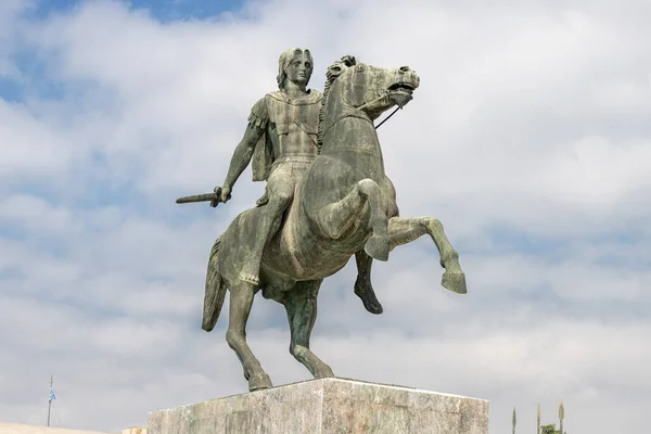 Oktober 2021 Thessaloniki Griekenland Standbeeld Van Veroveraar Alexander Grote Paard — Stockfoto