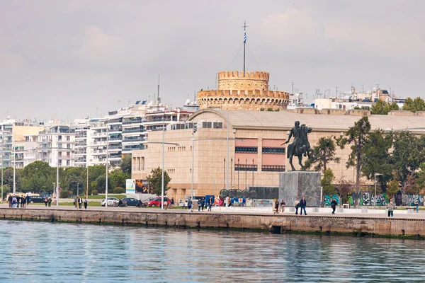 Oktober 2021 Thessaloniki Griekenland Standbeeld Van Veroveraar Alexander Grote Paard — Stockfoto
