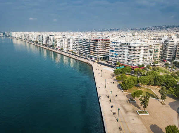 Panorama Aéreo Sobre Paseo Marítimo Ciudad Salónica Con Fachadas Edificios —  Fotos de Stock