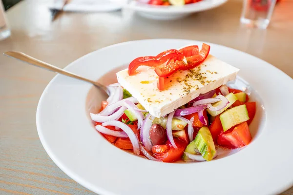 Greek Salad Feta Cheese Plate Restaurant — Stock Photo, Image