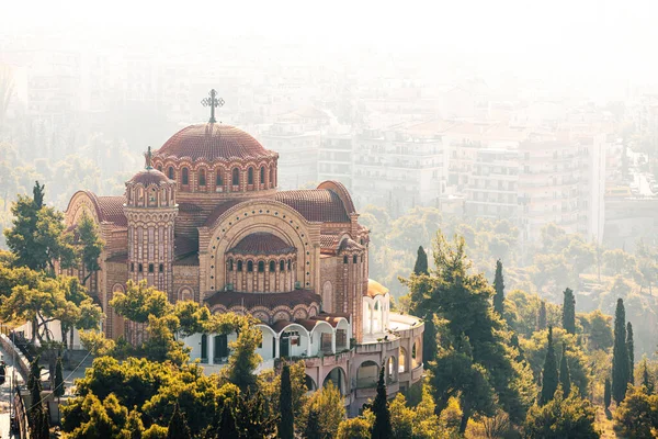 Uitzicht Griekse Kerk Van Saint Pavlos Vliegen Ochtend Waas Thessaloniki — Stockfoto
