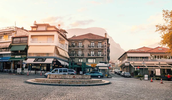 Ottobre 2021 Litochoro Grecia Piazza Centrale Una Tranquilla Cittadina Turistica — Foto Stock