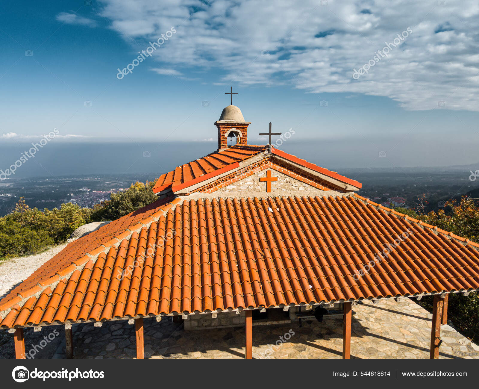 Little Chapel Prophet Elias Slope Mount Olympus Greece Stock Photo.
