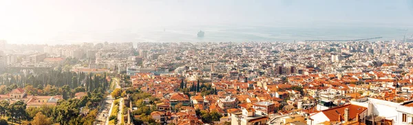 Panoramisch Uitzicht Stad Thessaloniki Zee Vanaf Het Observatiedek Bovenstad Van — Stockfoto
