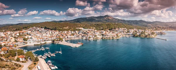 Wide Aerial Panoramic View Resort Sea Town Neos Marmaras Halkidiki — Stock Photo, Image
