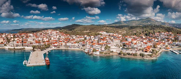 Wide Aerial Panoramic View Resort Sea Town Neos Marmaras Halkidiki — Stock Photo, Image