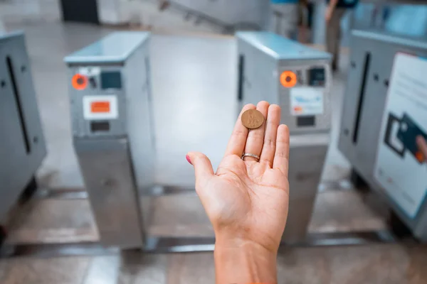 July 2021 Novosibirsk Russia Metro Token Subway Access System — Stock Photo, Image