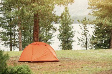 Gölün yakınındaki ormandaki yumuşak yeşil çimlerin üzerine yalnız bir turuncu çadır kurulur. Hafta sonu aktiviteleri ve yürüyüş ya da yürüyüş maceraları