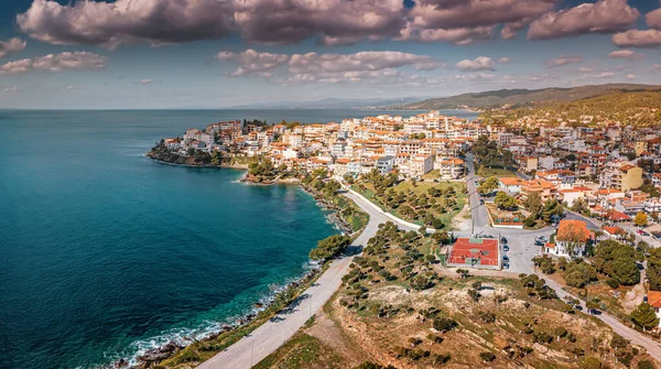 Letecký Pohled Domy Vily Letovisku Neos Marmaras Sithonii Halkidiki Řecko — Stock fotografie