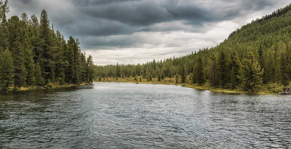 Panorama Naturaleza Salvaje Del Norte Con Bosques Coníferas Río Tranquilo — Foto de Stock