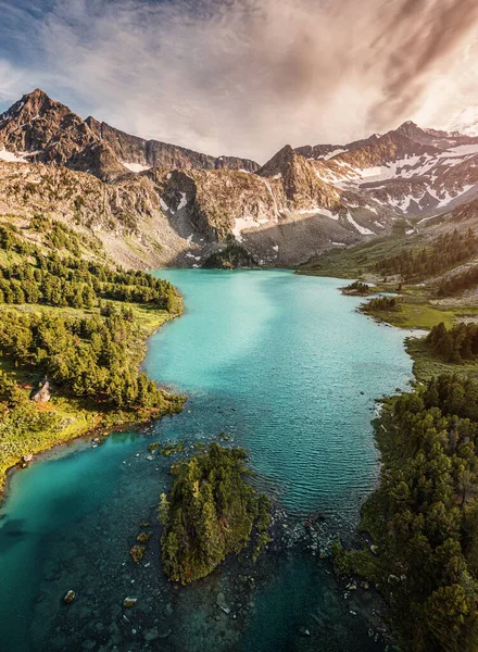 Panorama Vertical Vue Aérienne Une Merveille Naturelle Lac Turquoise Émeraude — Photo