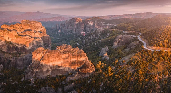 Atmosferico Panorama Aereo Mattutino Del Famoso Monastero Meteora Ispirazione Turistica — Foto Stock