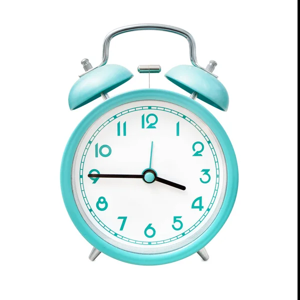 Stylish Blue Alarm Clock Isolated White Background Concept Time Awakening — Stockfoto