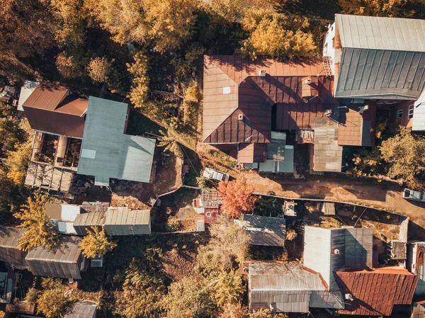 城市郊区的贫民窟和棚屋 空中天台景观 — 图库照片