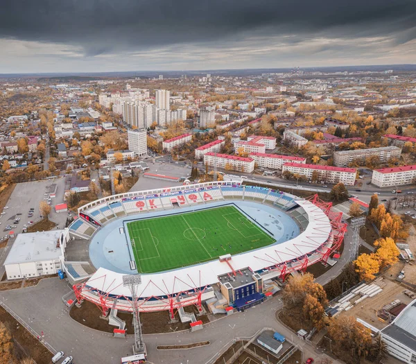 Outubro 2021 Ufa Rússia Vista Aérea Estádio Futebol Campo Esportes — Fotografia de Stock