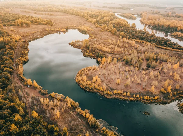Aerial View Channels Streams Wetland Marsh Autumn Fall Season Fishing — Stockfoto