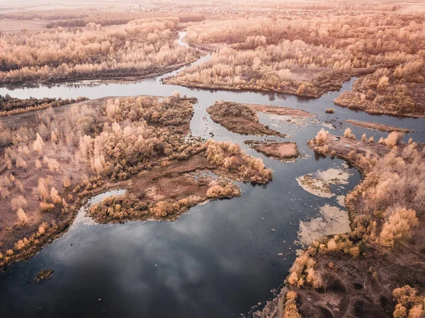 Aerial View Channels Streams Wetland Marsh Autumn Fall Season Fishing — Stockfoto