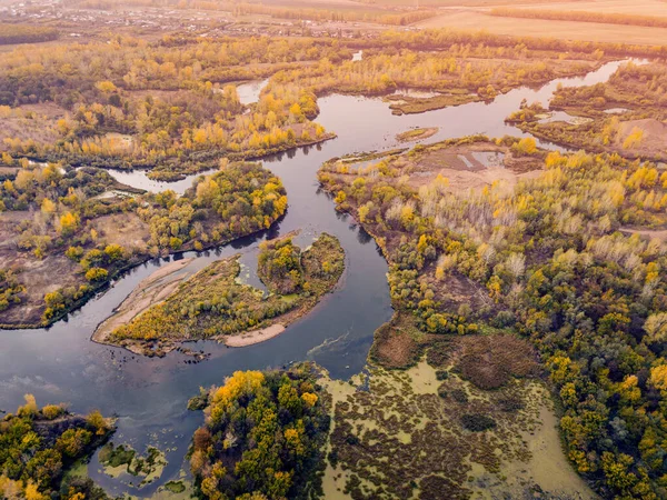 Bataklık ve bataklıktaki kanalların ve derelerin havadan görüntüsü. Balıkçılık ve çevre kavramı