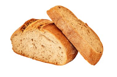 Cutted grain bread with bran and dietary fiber isolated on white. Bakery and calorie concept