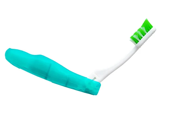 Folding Toothbrush Isolated White Background Oral Hygiene Travel Moving Personal — Foto de Stock