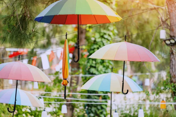 Hanging Colorful Umbrellas City Park Decoration — Stock fotografie