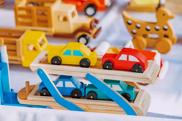Wooden Cars Other Toys Made Artisan Market New Eco Materials — Photo